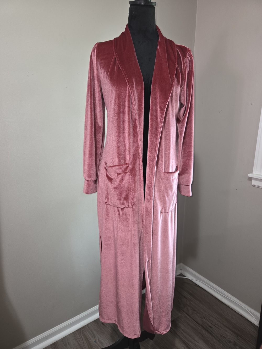 Women's Long Velvet Duster - Dusty Rose